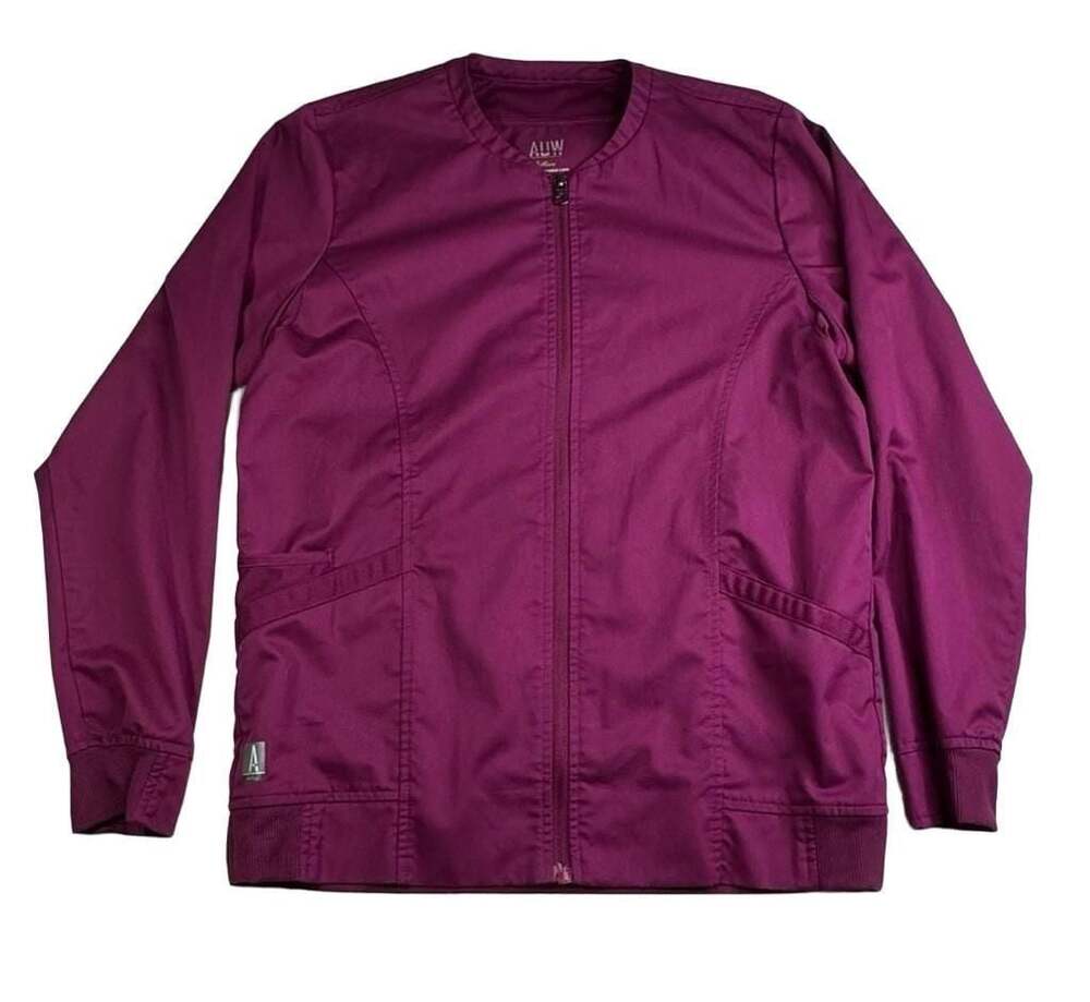 AUW Active Women's Full-Zip Scrub Warm-Up Jacket in Berry/Wine